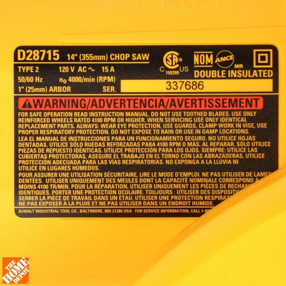 DEWALT 14 in. 15 Amp Corded Cut-Off Saw with 4000 RPM Motor