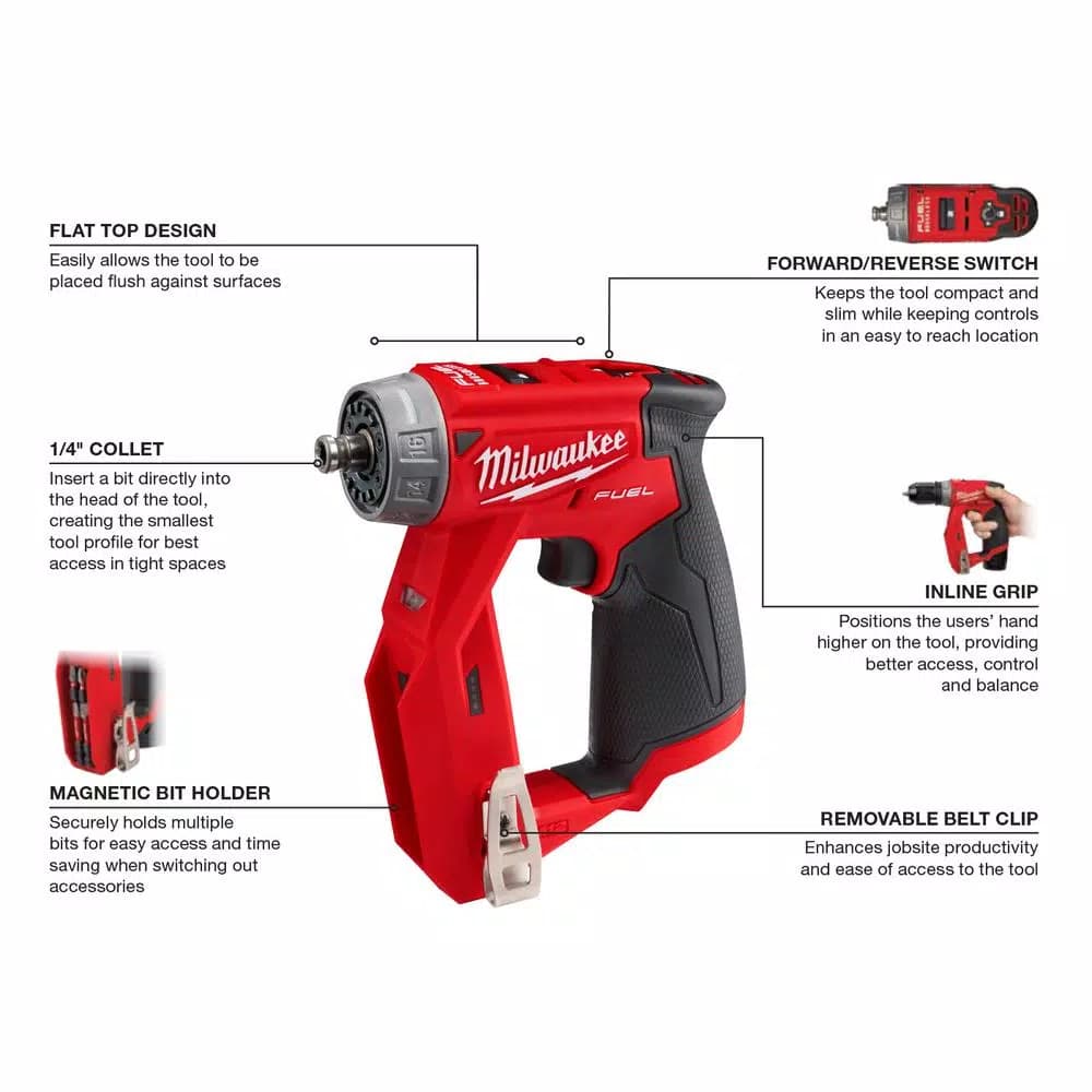 Milwaukee M12 FUEL 12V Brushless 4-in-1 Installation Drill Driver with 4 Tool Heads (Tool-Only)