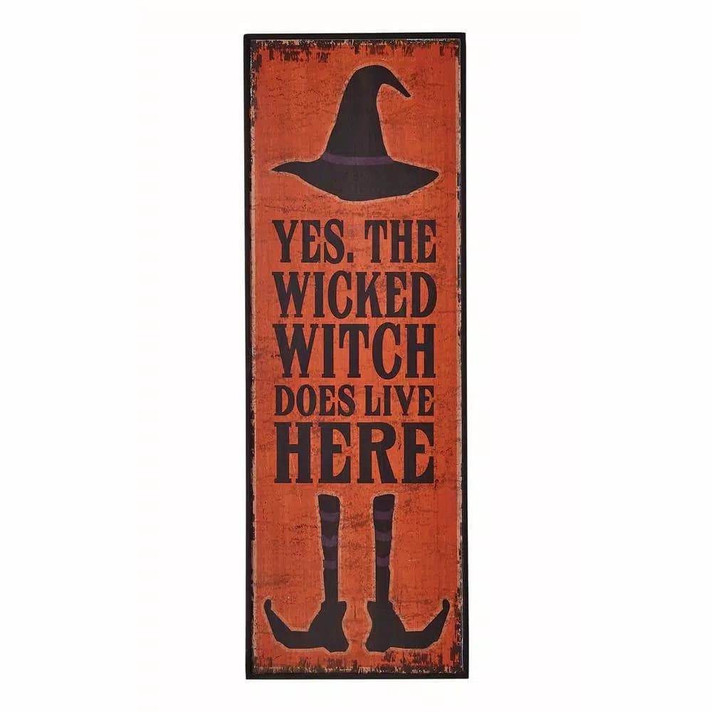 Unbranded 24 in. x 8 in. Wicked Witch Wood Sign Halloween Wall Decor