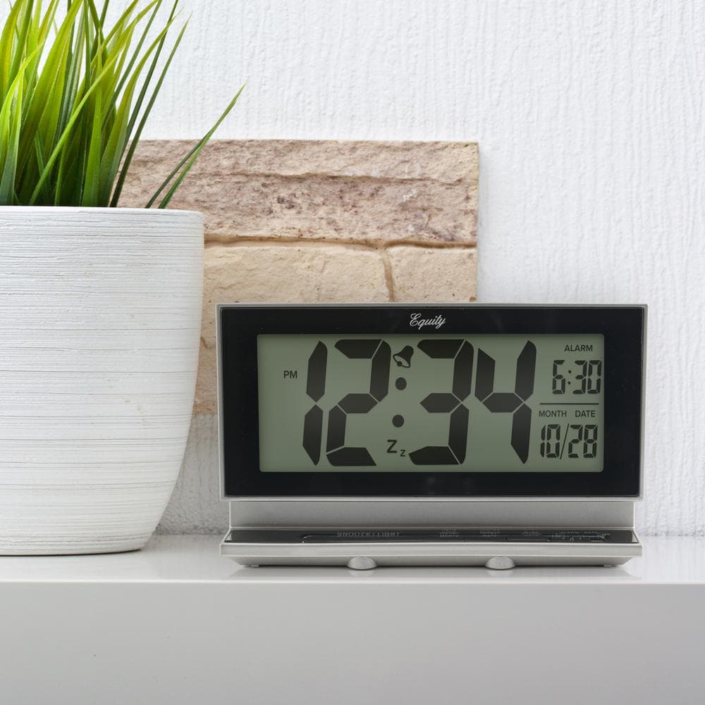 Equity by La Crosse Large 2 in. LCD Digital Alarm Table Clock with Night Vision Technology - Silver