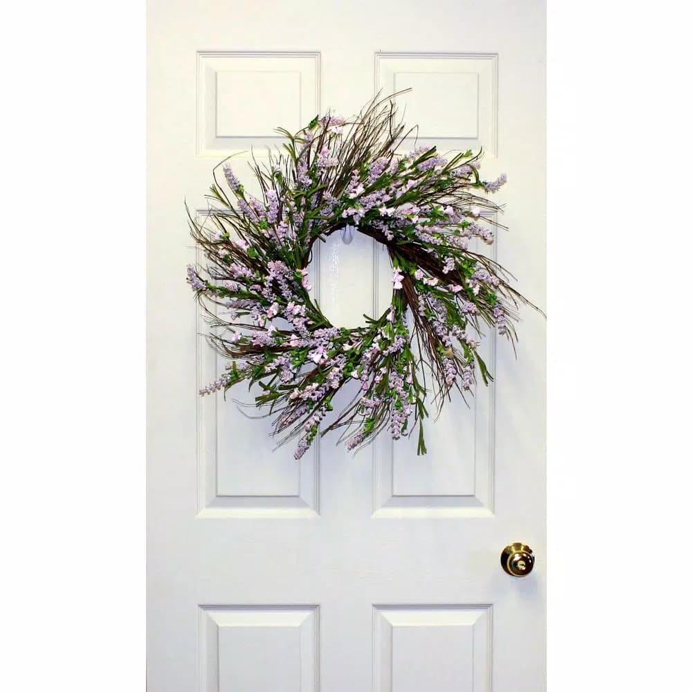 Worth Imports 22 in. Pink Lavender Silk Wreath with Greenery on Natural Twig Base
