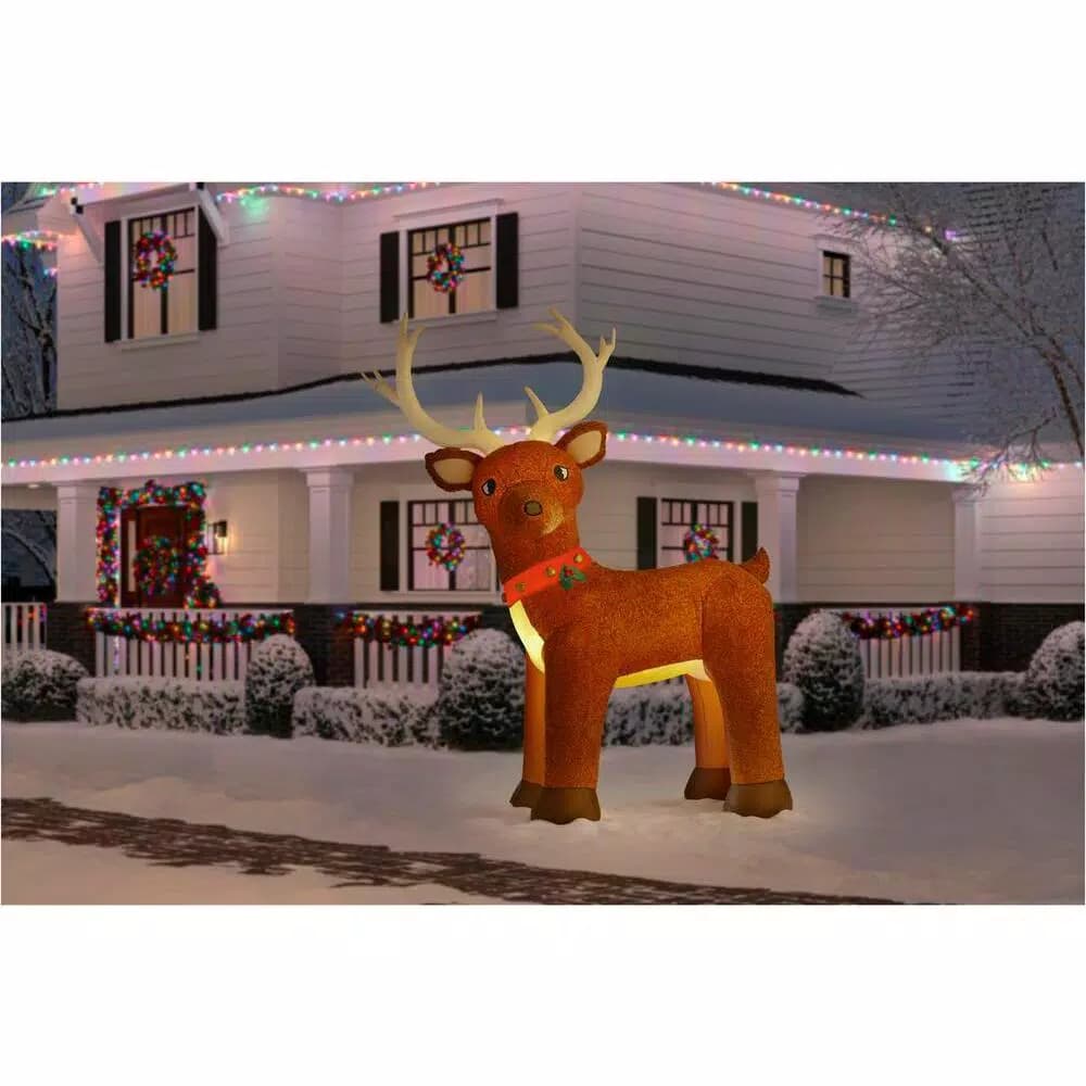 Home Accents Holiday 10.5 ft. Pre-Lit LED Giant Fuzzy Standing Reindeer Inflatable Outdoor Christmas Decoration