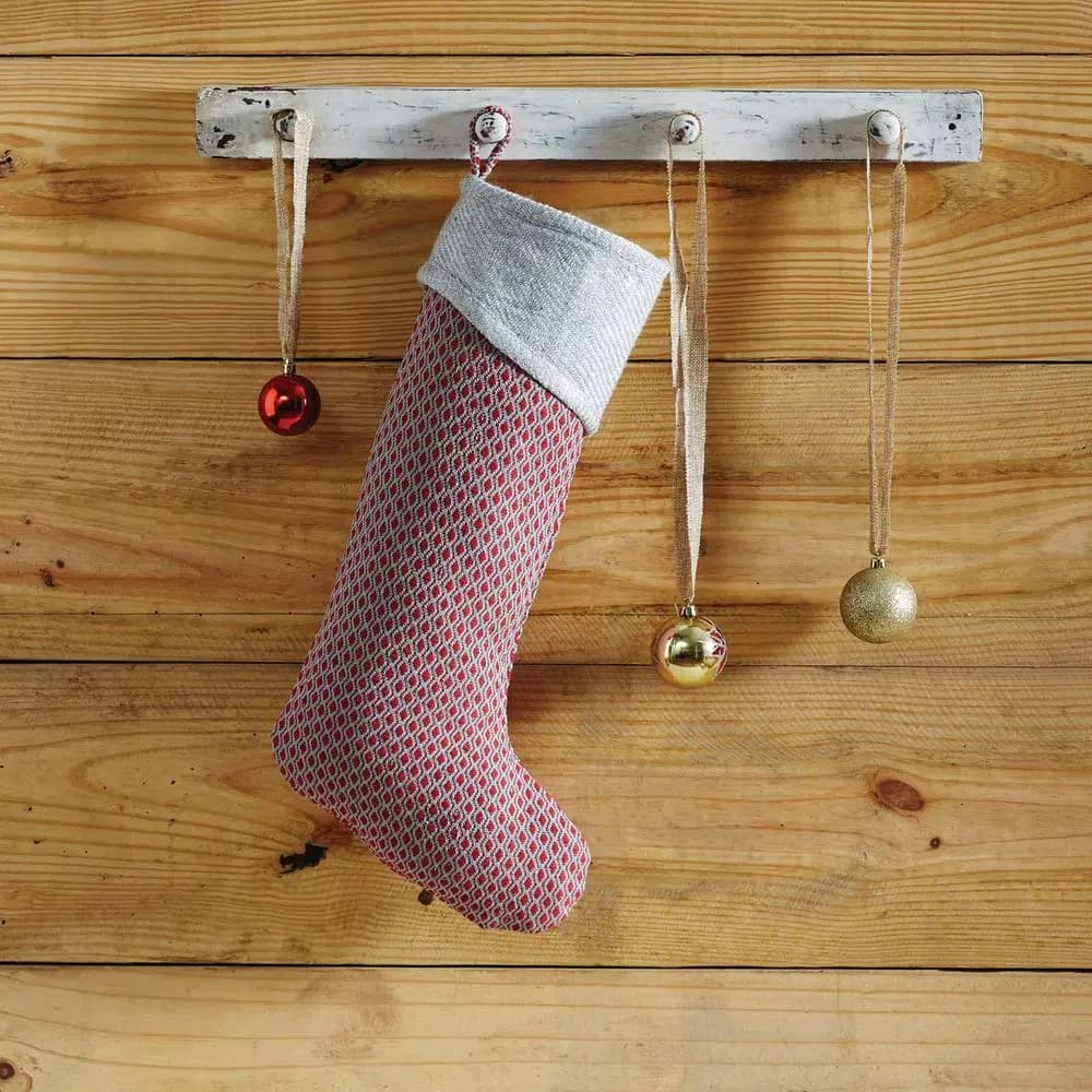 VHC Brands Tannen 20 in. Cotton and Wool Traditional Christmas Stocking - Deep Red and Nickel Grey