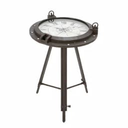 LITTON LANE 24 in. Iron Compass and Porthole Analog Clock Table, Nautical Industrial Decor thumbnail 1