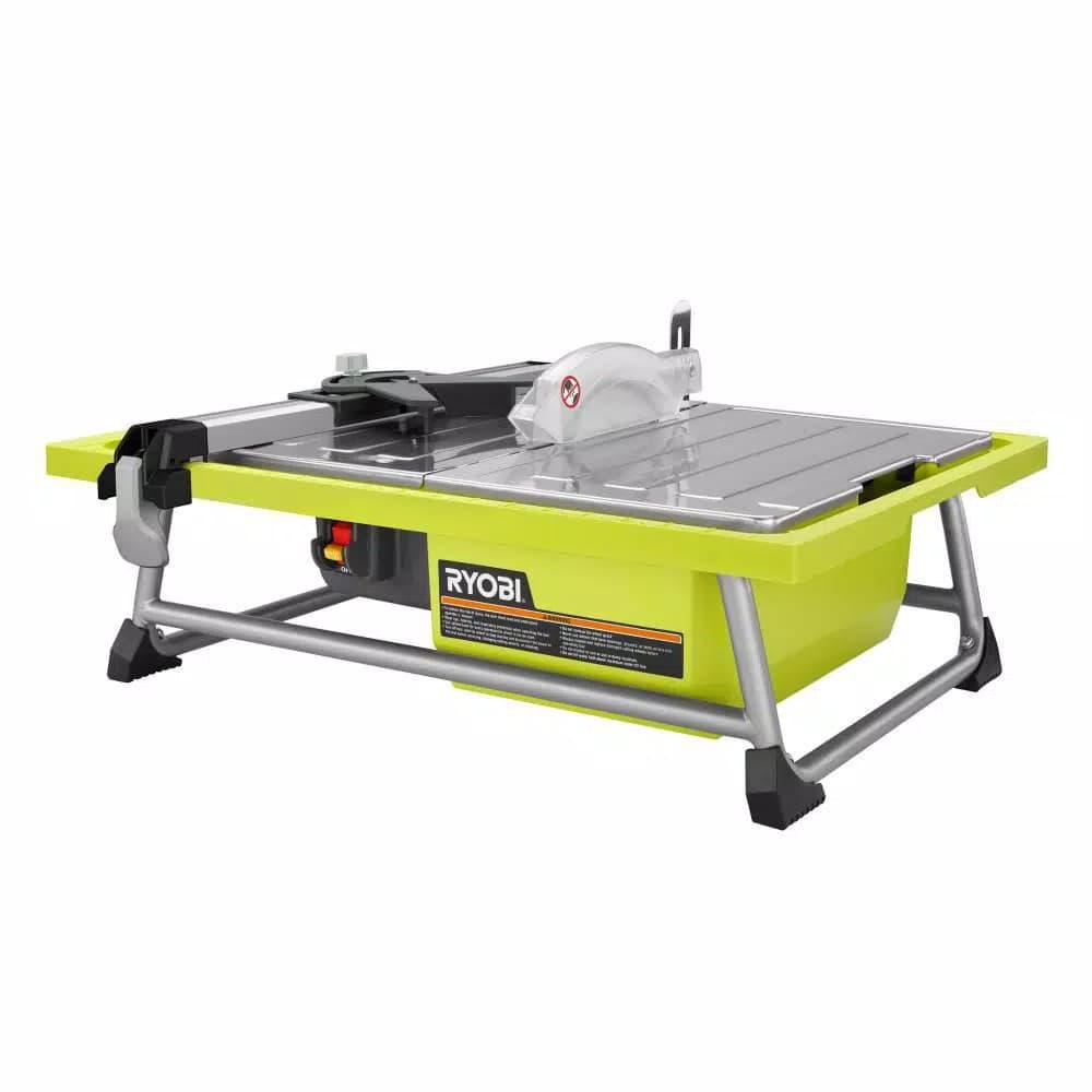 RYOBI 7 in. 4.8 Amp Wet Tile Saw with Stand, Cuts Ceramic, Porcelain, and Stone
