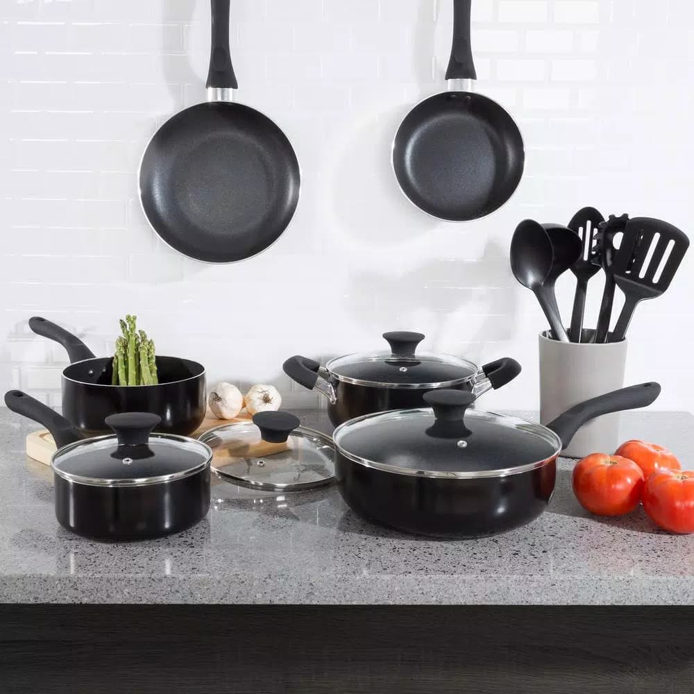 Classic Cuisine Allumi-Shield 15-Piece Nonstick Aluminum Cookware Set with Lids, Black