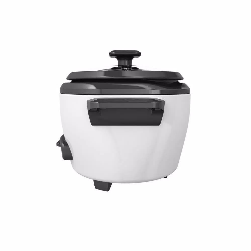 BLACK+DECKER 3-Cup White Electric Rice Cooker with Steaming Basket and Non-Stick Pot