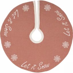 VHC Brands 21 in. Let It Snow Apple Red & Almond Farmhouse Christmas Mini Tree Skirt thumbnail 1