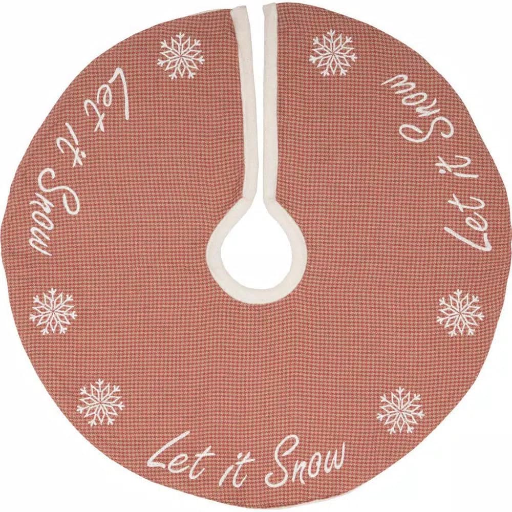 VHC Brands 21 in. Let It Snow Apple Red & Almond Farmhouse Christmas Mini Tree Skirt