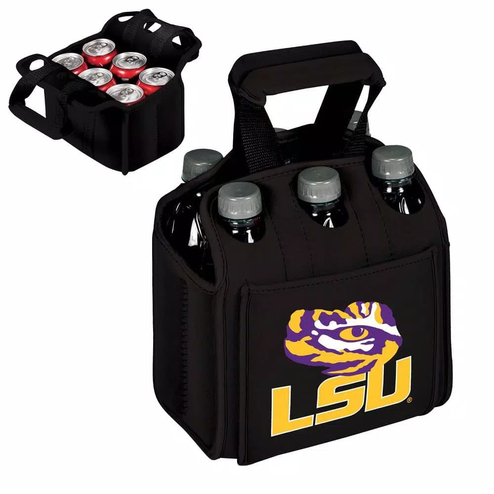 Picnic Time Louisiana State University Tigers 6-Bottle Insulated Neoprene Beverage Carrier, Black