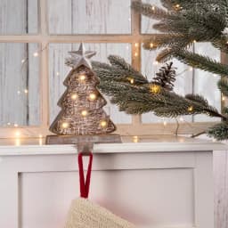 Glitzhome 7.5 in. Marquee LED Christmas Tree Stocking Holder - Wooden & Metal Holiday Decor thumbnail 8
