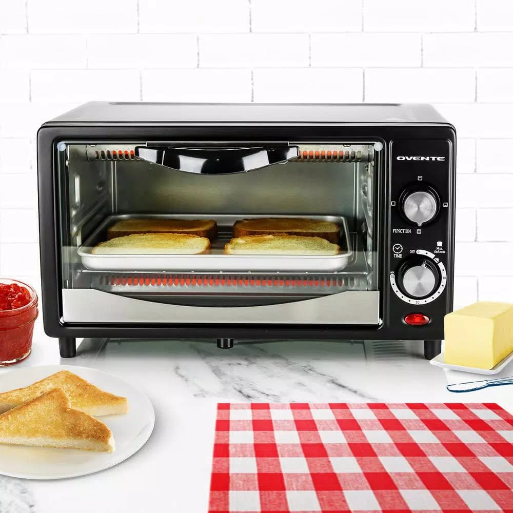 Ovente 800W Electric Toaster Oven, 10L Compact Oven with 3 Cooking Modes and 30-Min Timer, Black