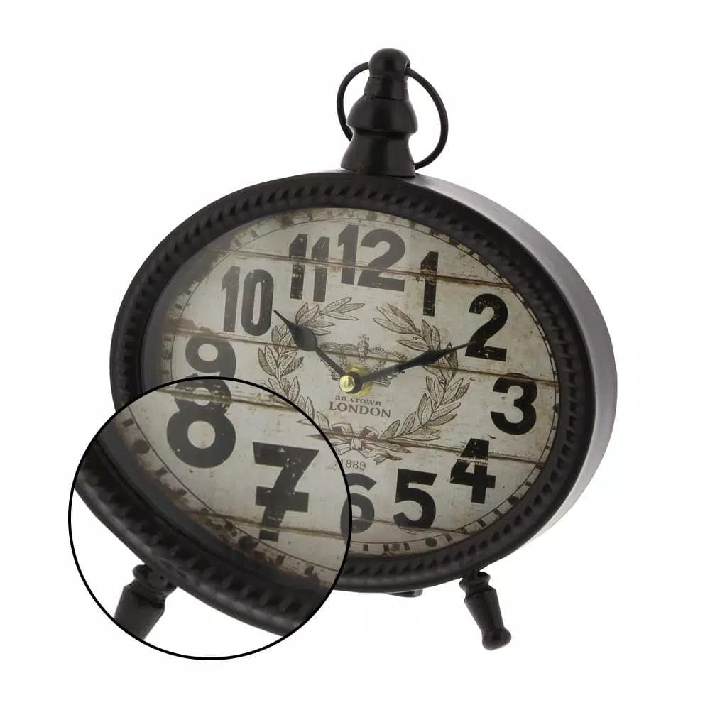 LITTON LANE 9 in. x 8 in. Round Iron Desk Clock 4-Pack, Vintage Farmhouse Style