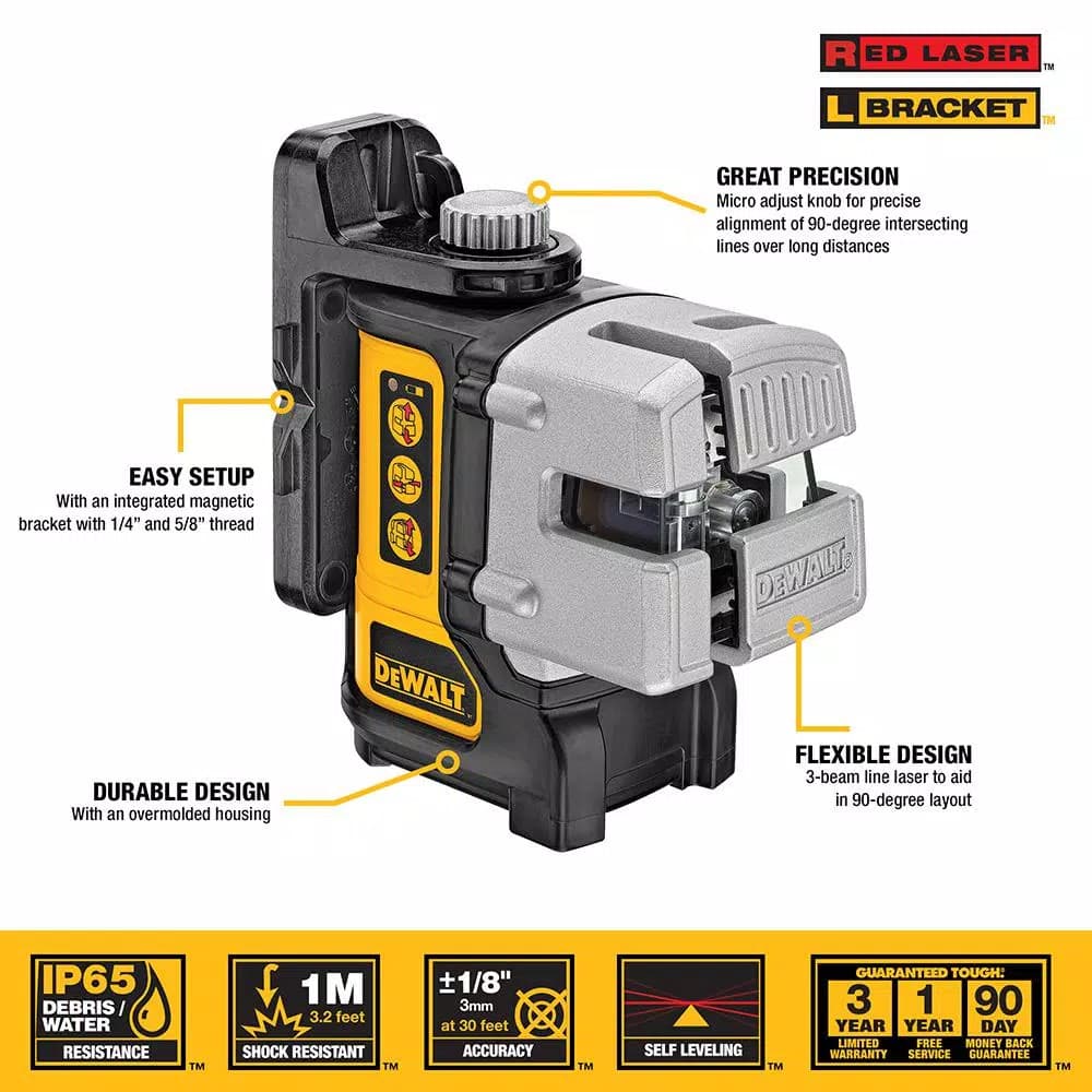 DEWALT DW089K 3-Beam Red Self-Leveling Cross Line Laser Level with Case