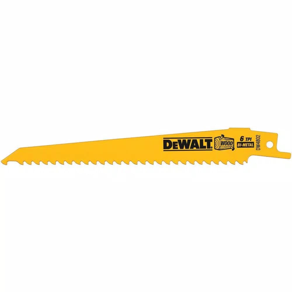 DEWALT 6 in. 6 TPI Bi-Metal Taper Back Reciprocating Saw Blade, 5-Pack