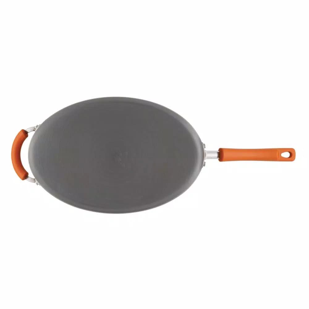 Rachael Ray 5-Quart Hard-Anodized Aluminum Nonstick Oval Saute Pan with Glass Lid, Orange and Gray