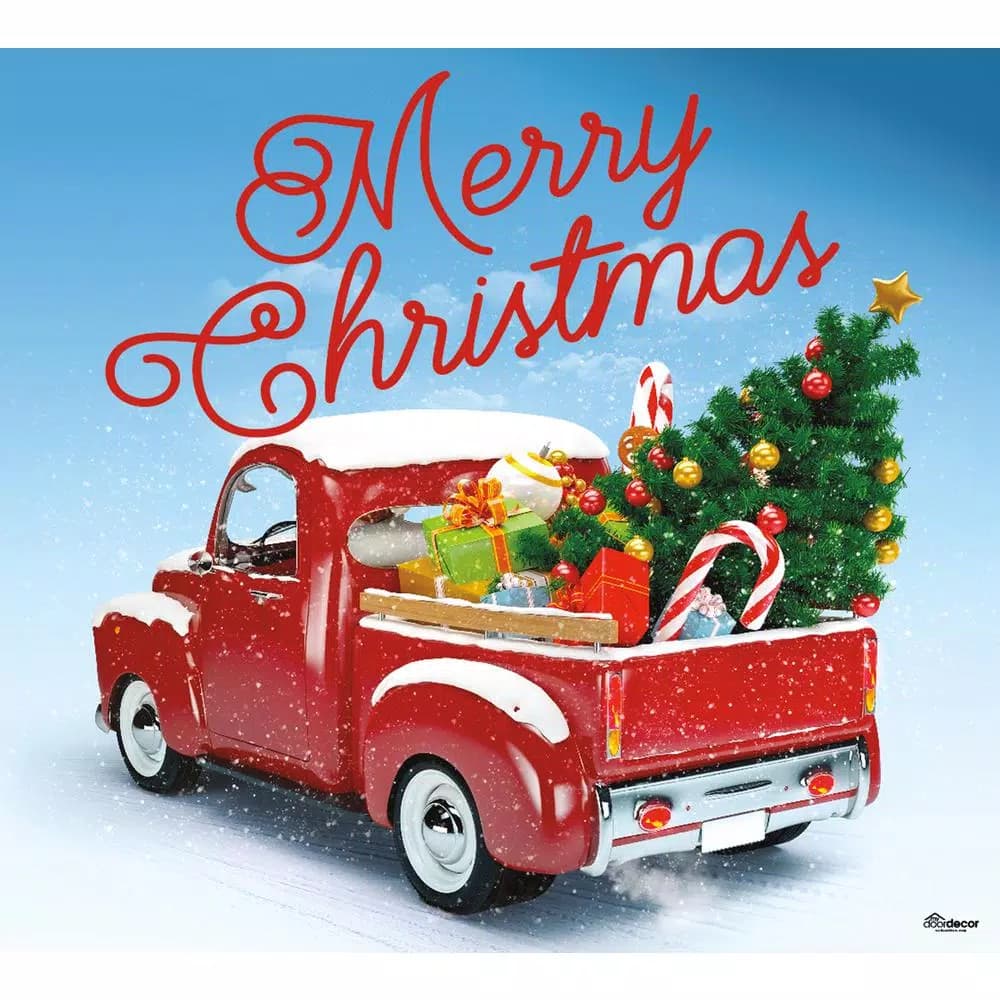 My Door Decor 7 ft. x 8 ft. Red Truck Christmas Garage Door Mural Banner