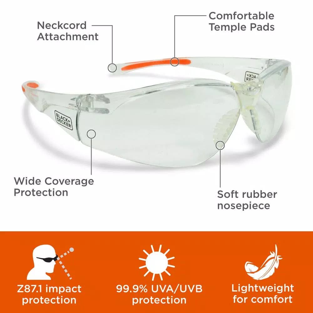 BLACK+DECKER BD250 High Performance Lightweight Safety Eyewear with Clear Lens