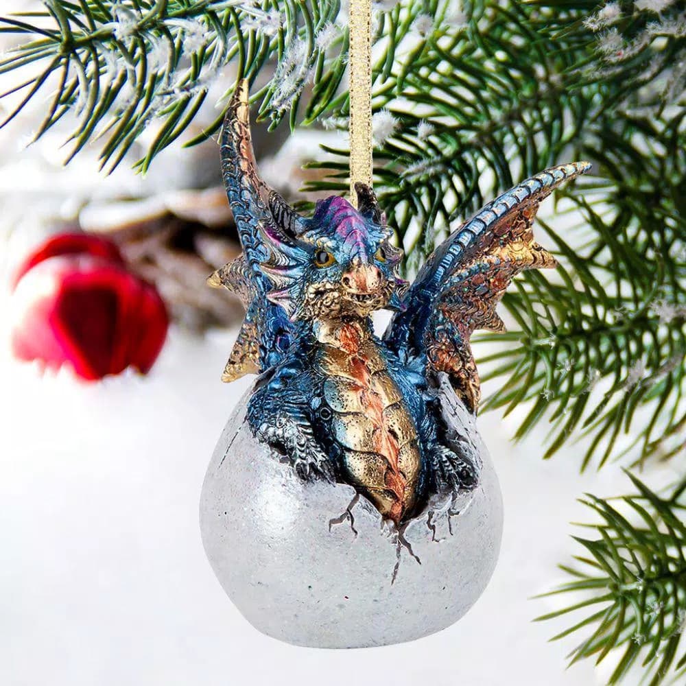 Design Toscano Hard Boiled Dragon Hatchling Holiday Ornament, 3.5 in. Resin Dragon Egg Collectible