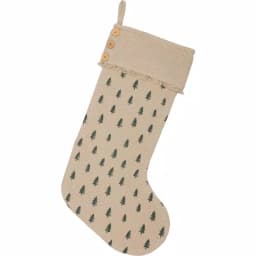 VHC Brands 20 in. Vintage Burlap Tree Christmas Stocking - Antique Creme & Pine Green Cotton thumbnail 1