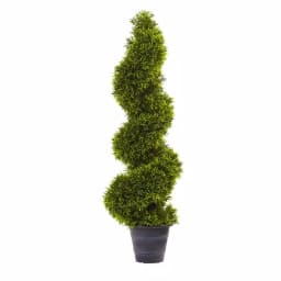 Nearly Natural 3 ft. Grass Spiral Topiary with Gray Deco Planter thumbnail 1