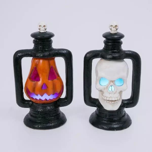 Gerson 18.11 in. Electric Smoking Halloween Lanterns Set of 2 - Jack-O-Lantern and Skull