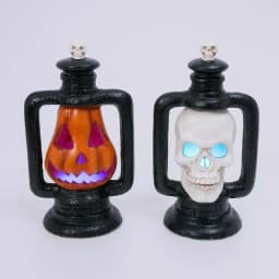 Gerson 18.11 in. Electric Smoking Halloween Lanterns Set of 2 - Jack-O-Lantern and Skull thumbnail 1