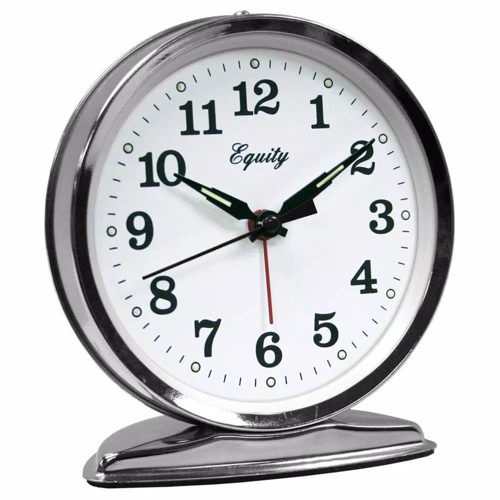 Equity by La Crosse 5.50 in. Round Chrome Wind-Up Bell Alarm Clock with Luminous Hands
