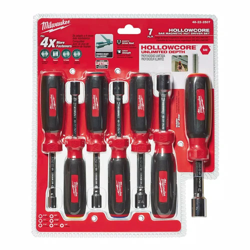 Milwaukee SAE HollowCore Magnetic Nut Driver Set, 7-Piece