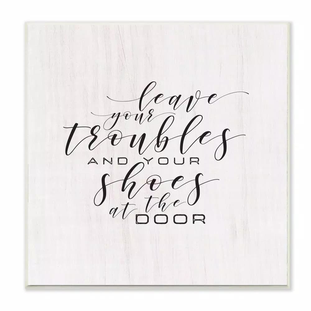 Stupell Industries Tammy Apple "Leave Your Troubles and Shoes at the Door" 12x12 Wood Wall Art