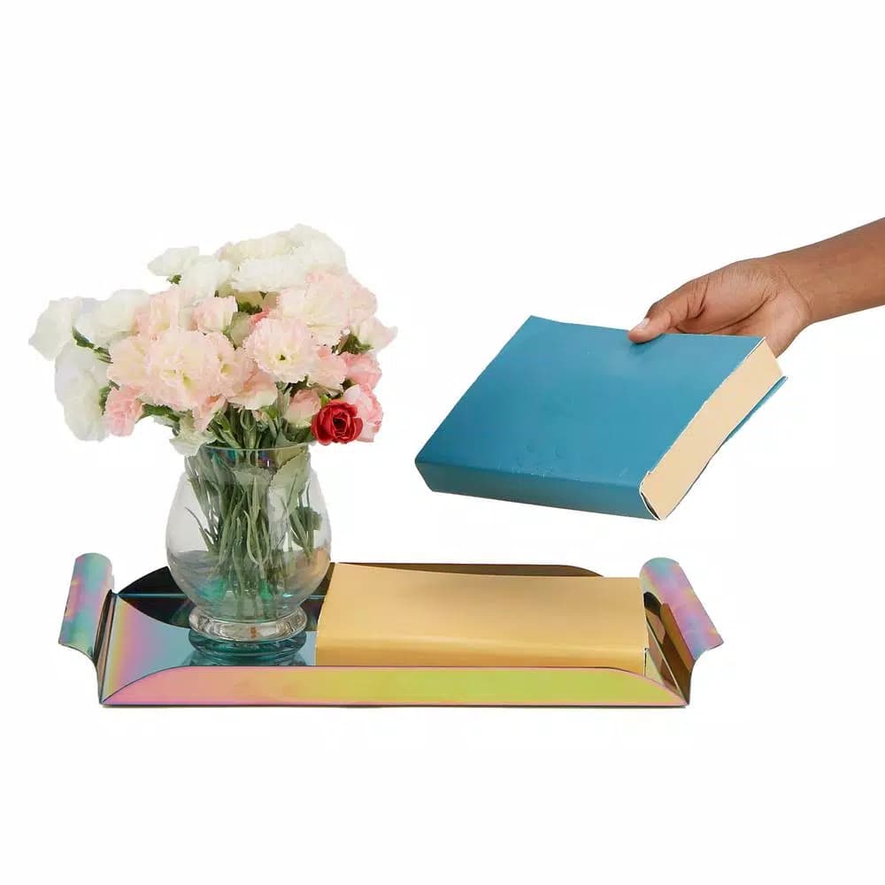 Mind Reader Assorted Color Rainbow Steel Rectangular Serving Tray with Handles