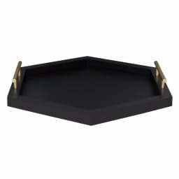 Kate and Laurel Halsey Black Hexagon Decorative Wooden Tray with Gold Metal Handles thumbnail 2