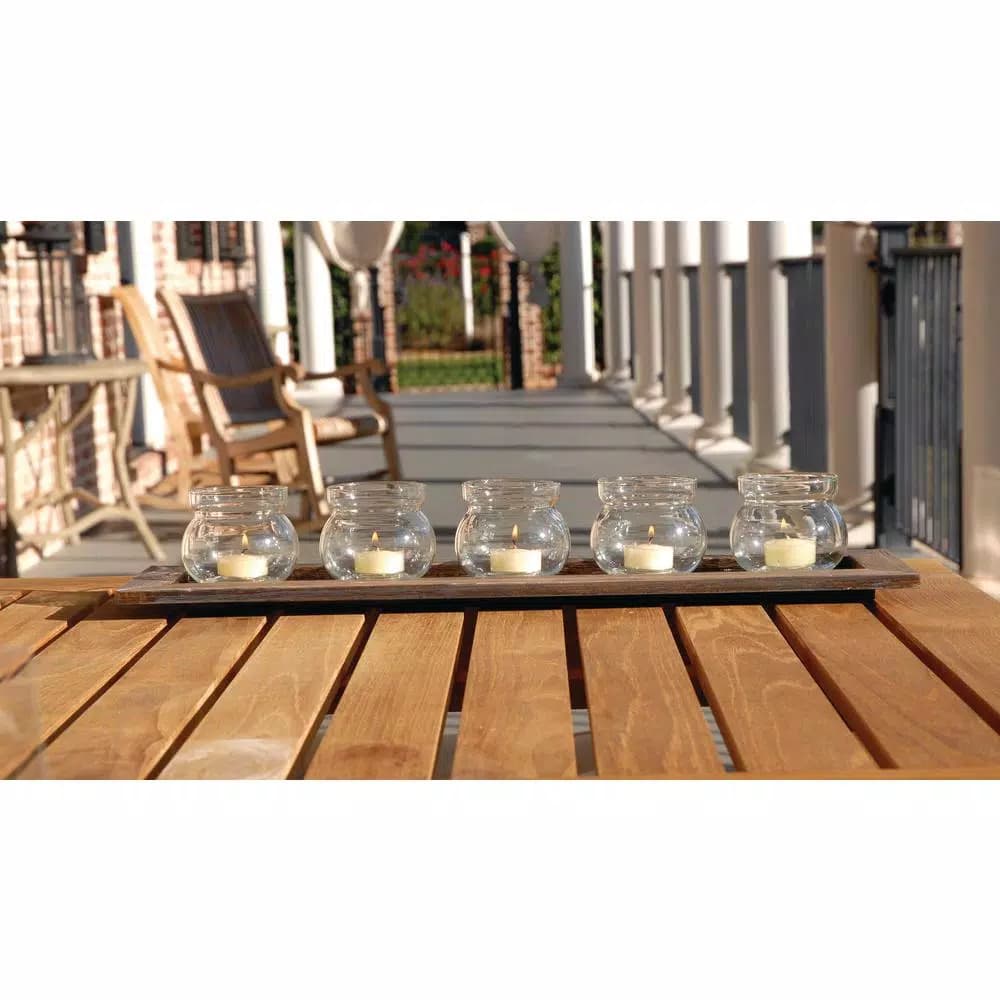 Titan Lighting Beachwood 23 in. Natural Wood and Clear Glass Votive Candle Holder Tray