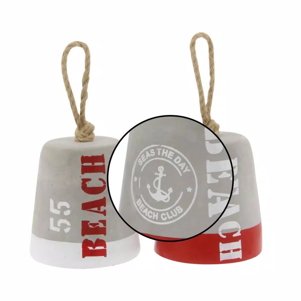 LITTON LANE Coastal Living Gray and Red Cement Rope Buoy Door Stops, Set of 2