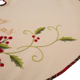 Glitzhome 48 in. Poinsettia Fabric Christmas Tree Skirt with Holly and Red Berries thumbnail 5