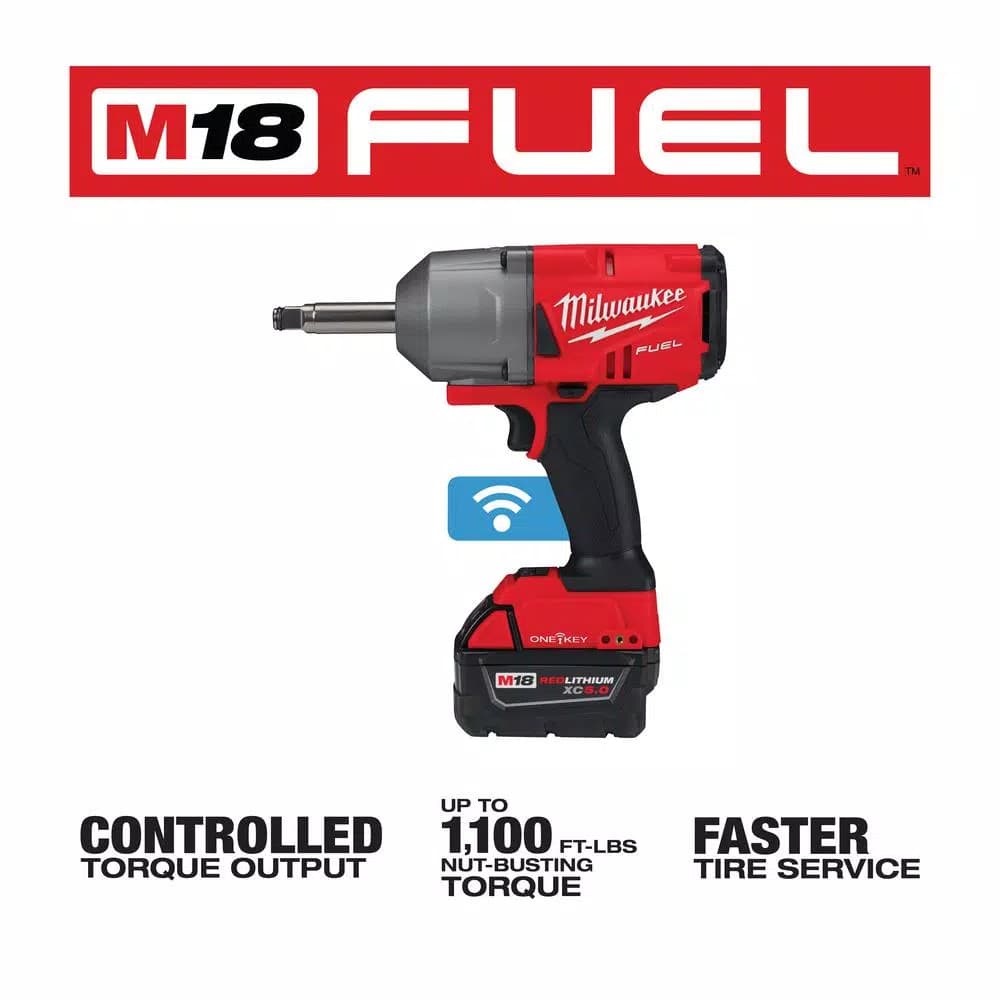 Milwaukee M18 FUEL 1/2 in. Impact Wrench with ONE-KEY, Extended Anvil Kit with 2 Batteries