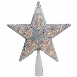 Northlight 8.5 in. Silver Glitter Star Christmas Tree Topper with Clear Lights thumbnail 1