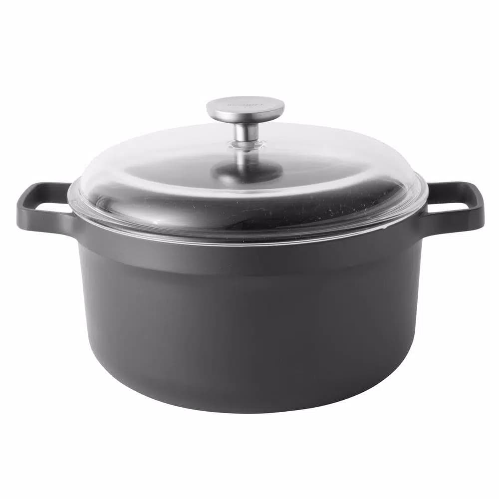BergHOFF GEM 5.2 qt. Cast Aluminum Nonstick Stock Pot with Glass Lid, Black