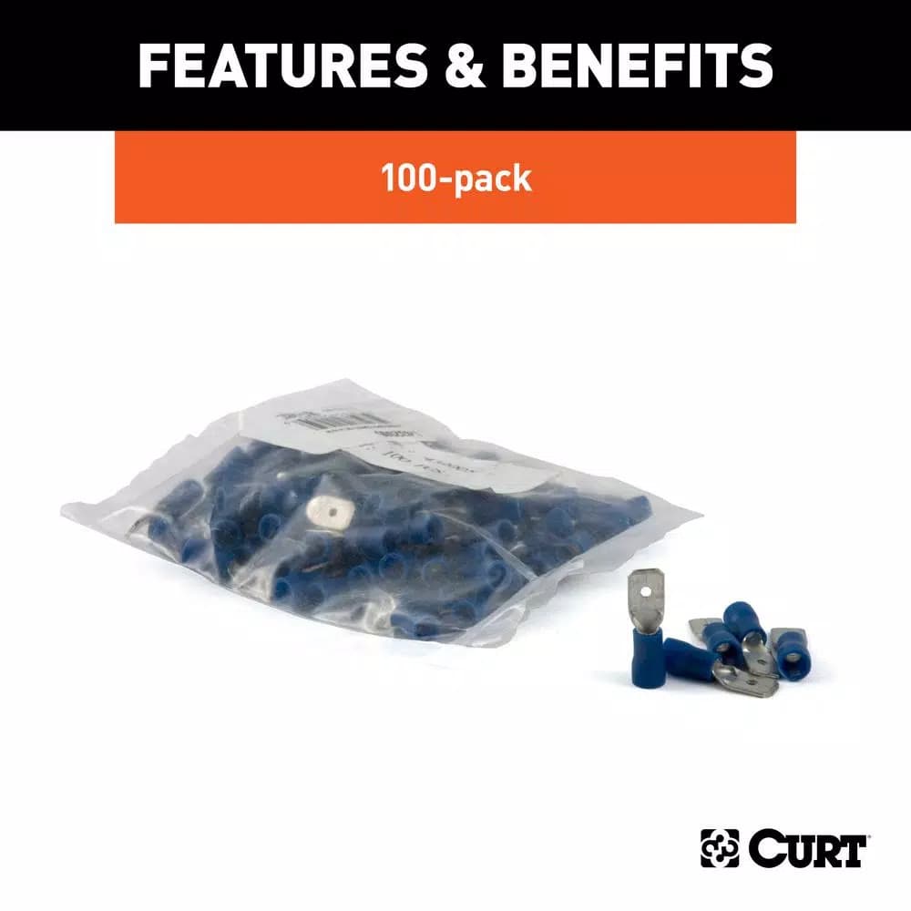 CURT Male Quick Connectors, 16-14 Gauge Wire, Blue, 100-Pack