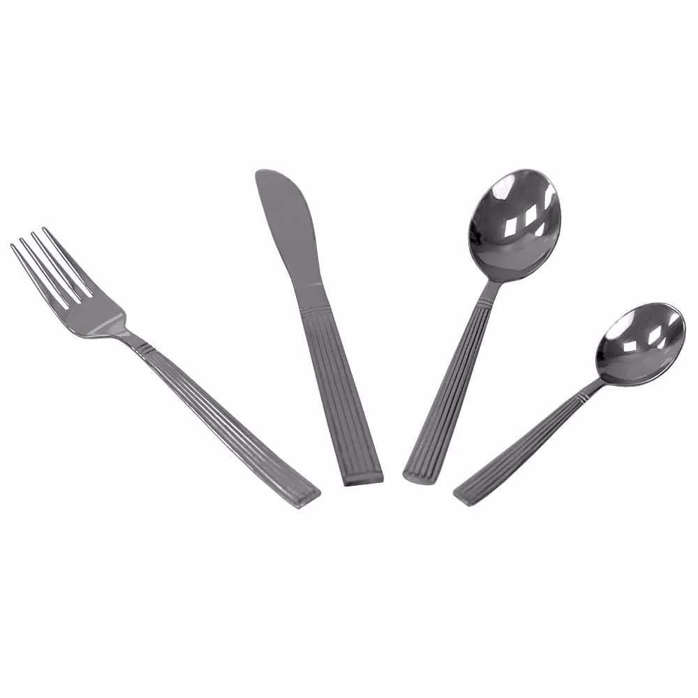 Unbranded Stripes 16-Piece 18/0 Stainless Steel Flatware Set, Silver Modern Silverware