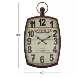 LITTON LANE 33 in. x 19 in. Antique Reproduction Style Wall Clock - Rustic Distressed Red & White thumbnail 2