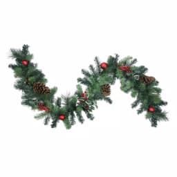 Northlight 6 ft. Pre-Decorated Artificial Pine Christmas Garland with Berries, Pine Cones, and Red Ball Ornaments thumbnail 1