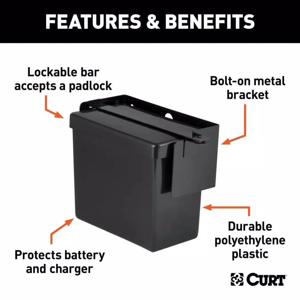 CURT Breakaway Battery Case with Lockable Metal Bar, 5-7/8" x 5-3/8" x 3-1/2"