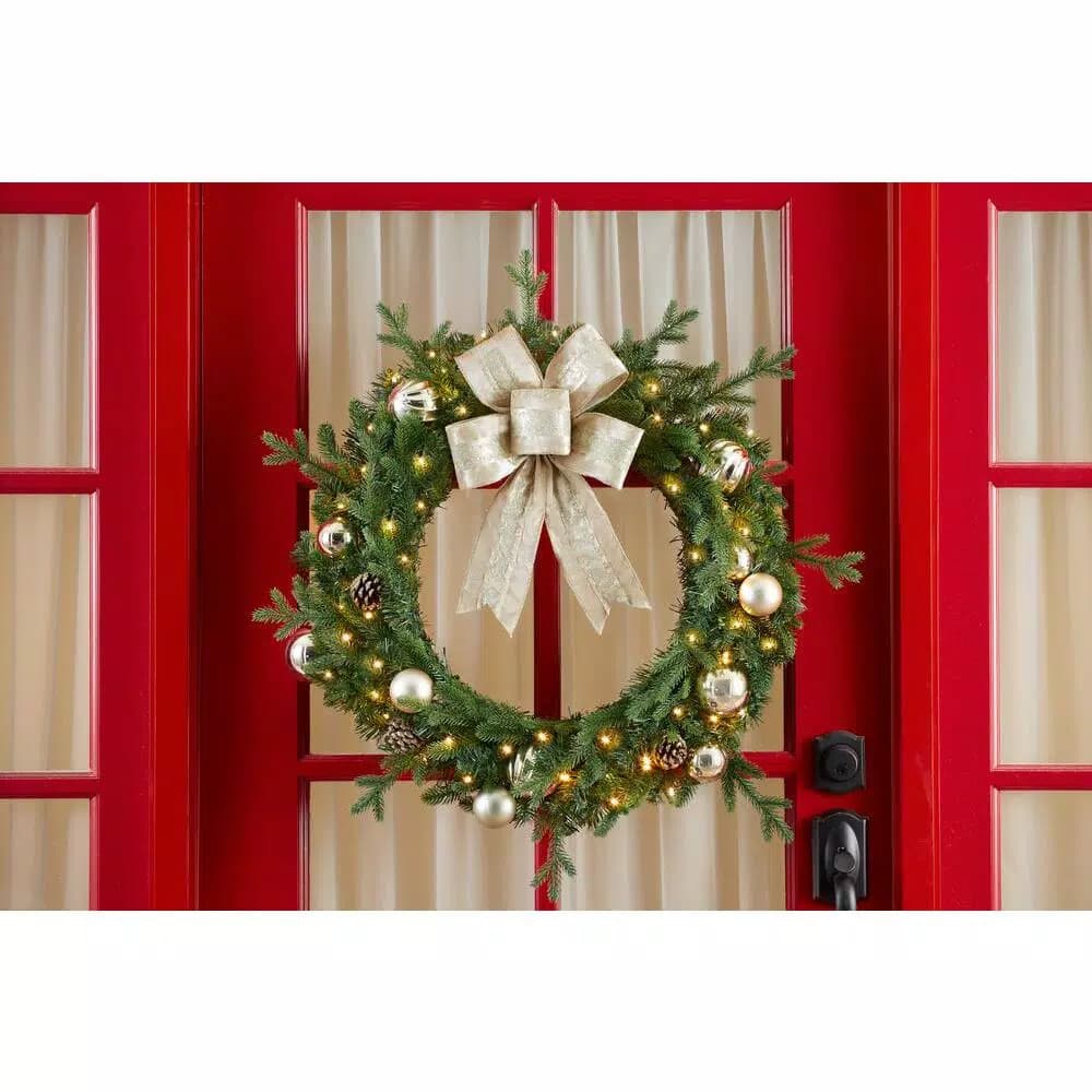 Home Accents Holiday Home Holiday Accents 30 in. St. Germain Pre-Lit LED Artificial Christmas Wreath, Warm White Lights
