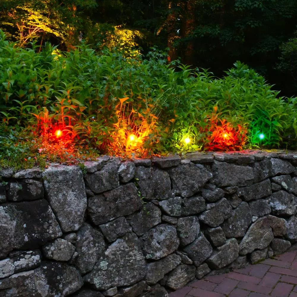 LUMABASE 2.5 in. Round Solar Color Changing Glass Pathway String Lights, 8-Light Set