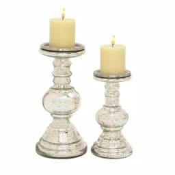 LITTON LANE Silver Glass Squat Ball Column Candle Holders, Set of 2 thumbnail 1