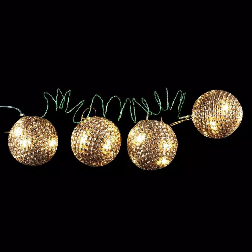 Unbranded Starlite Creations 4-Piece Gold Tinsel LED Christmas Ornament Set, 36 Lights, 4 in.