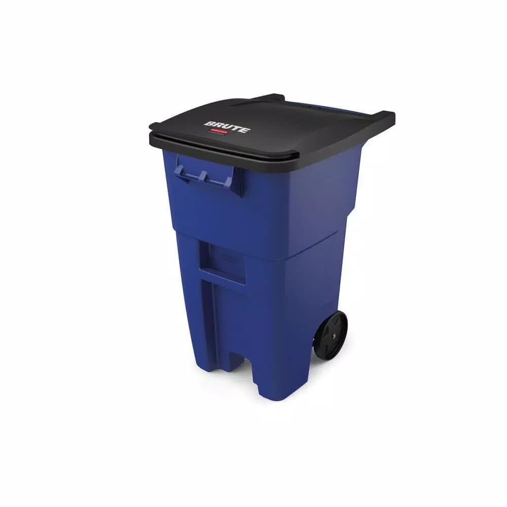Rubbermaid Commercial Products Rubbermaid Commercial BRUTE 50 Gallon Blue Rollout Trash Can with Hinged Lid