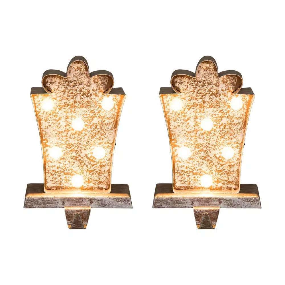 Glitzhome 2-Pack Marquee LED Metal Tree and Gift Box Stocking Holders