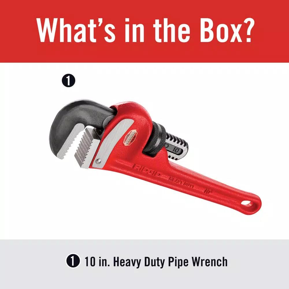 RIDGID 10 in. Heavy-Duty Straight Pipe Wrench, Ductile-Iron with I-Beam Handle